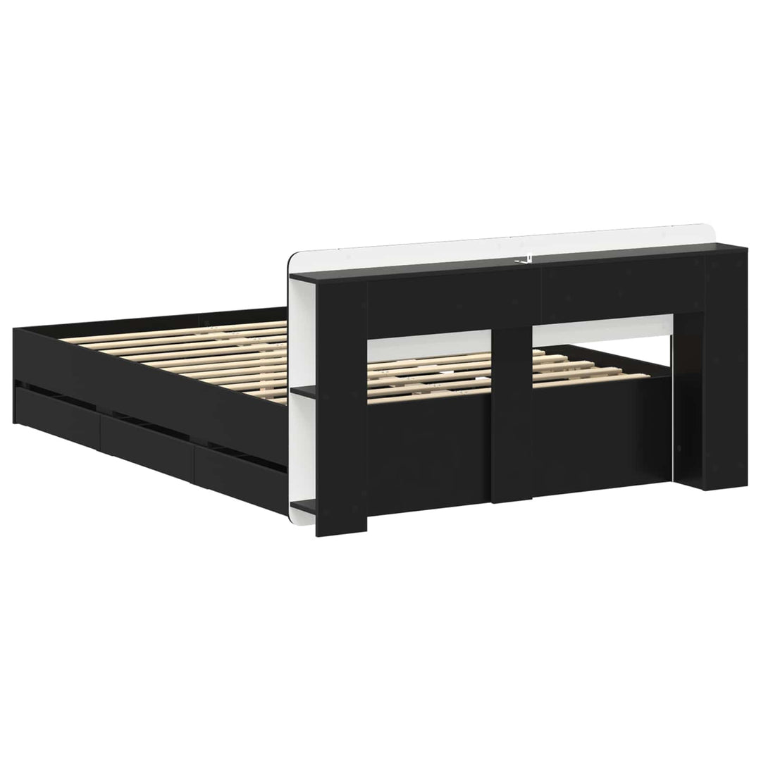 Sengestel med opbevaring Sort 160 x 200 cm Konstrueret træ