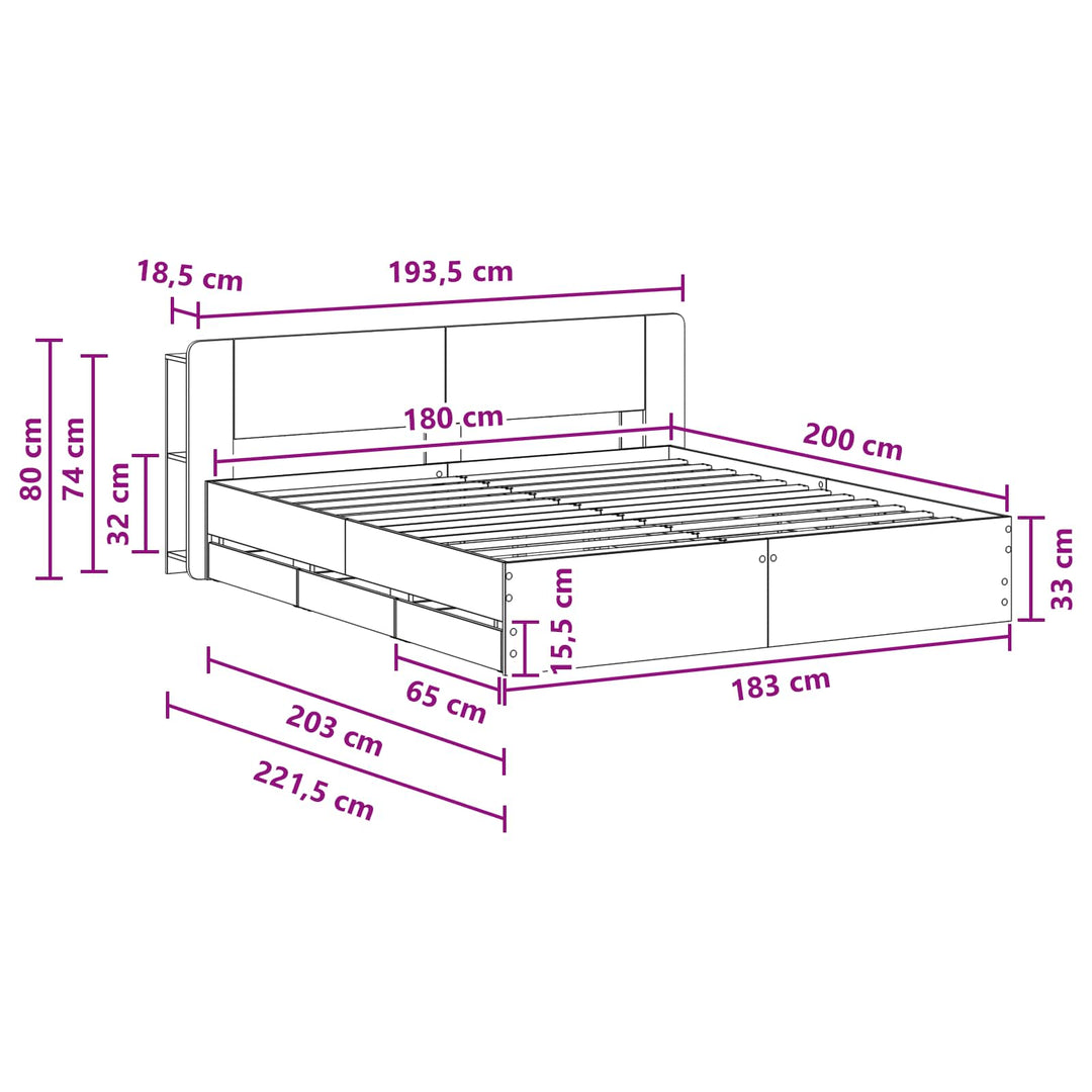 Sengestel med opbevaring og hovedgærde Sort 180 x 200 cm