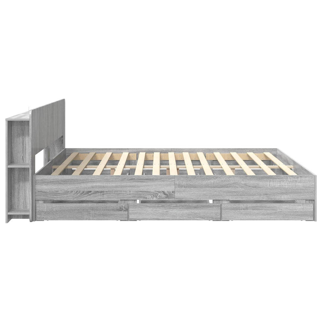 Sengestel med opbevaring og hovedgærde Grå Sonoma 200 x 200 cm