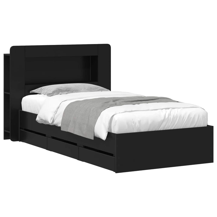 Sengestel med opbevaring og hovedgærde Sort 75 x 190 cm