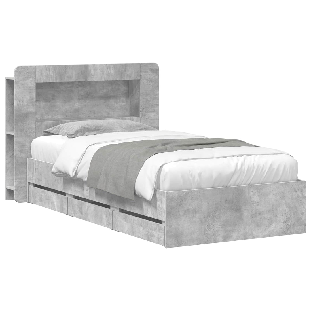 Sengestel med opbevaring og hovedgærde Betongrå 75 x 190 cm