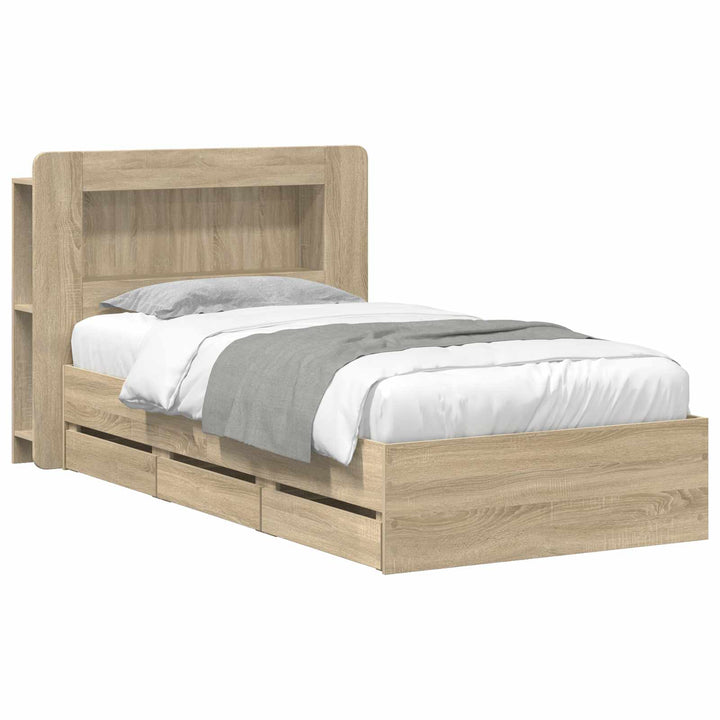 Sengestel med opbevaring og hovedgærde Sonoma-eg 75 x 190 cm