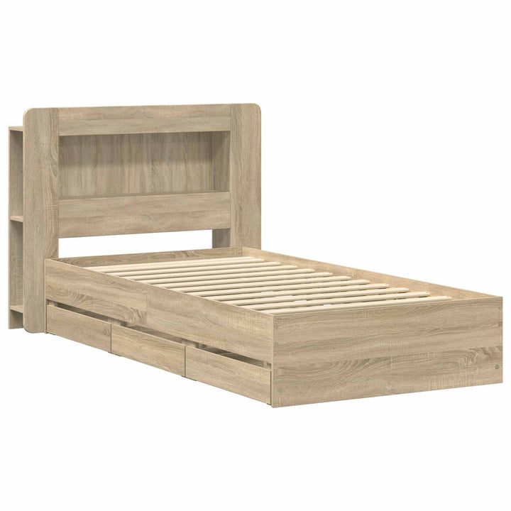 Sengestel med opbevaring og hovedgærde Sonoma-eg 75 x 190 cm