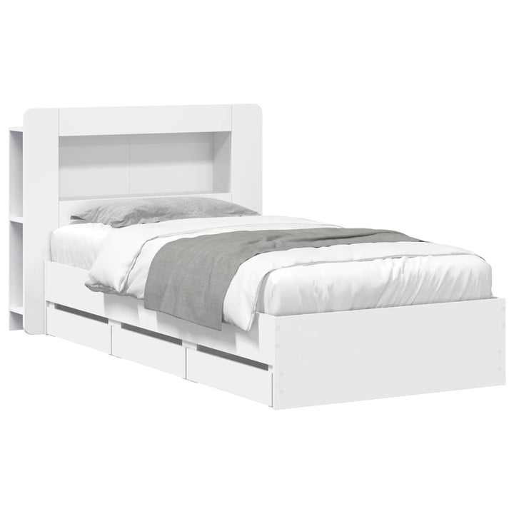 Sengestel med opbevaring og hovedgærde Hvid 75 x 190 cm