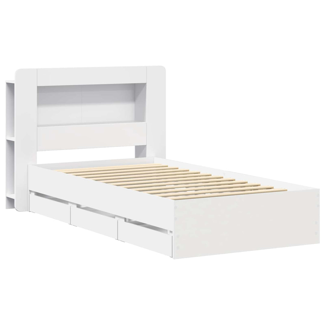 Sengestel med opbevaring og hovedgærde Hvid 75 x 190 cm