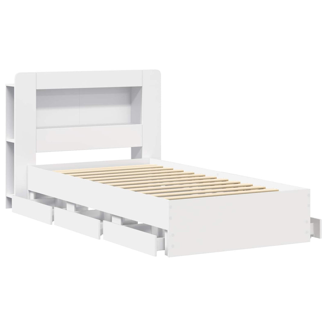 Sengestel med opbevaring og hovedgærde Hvid 75 x 190 cm