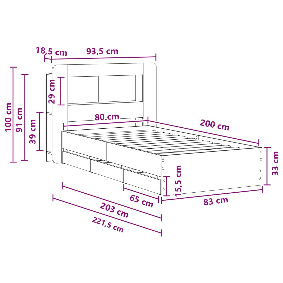 Sengestel med opbevaring og hovedgærde Røget eg 80 x 200 cm