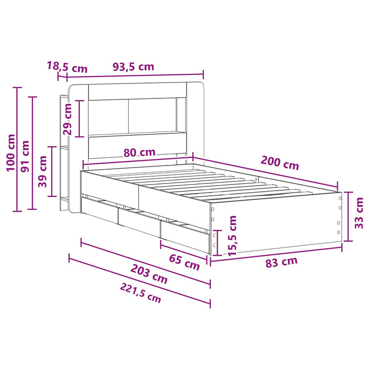 Sengestel med opbevaring og hovedgærde Hvid 80 x 200 cm