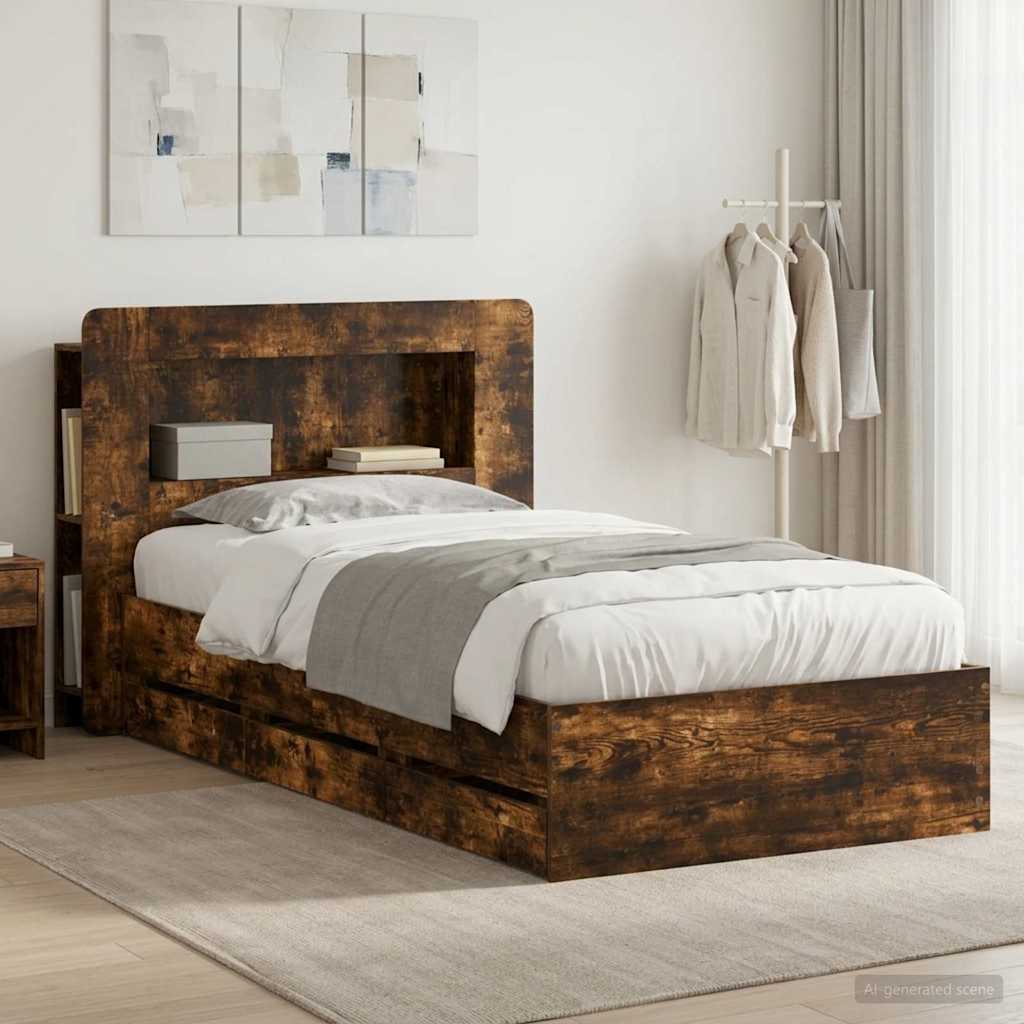 Sengestel med opbevaring og hovedgærde Røget eg 100 x 200 cm