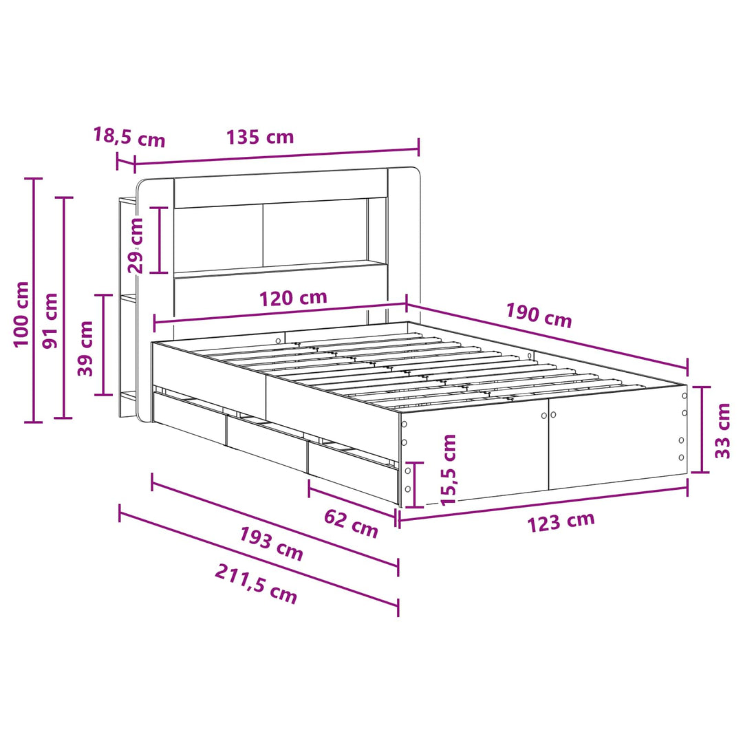 Sengestel med opbevaring Røget eg 120 x 190 cm Konstrueret træ