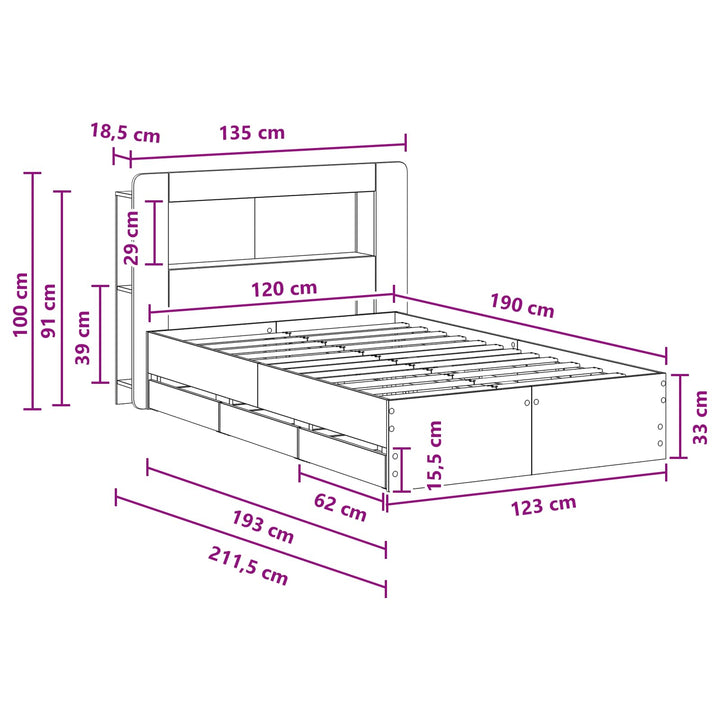 Sengestel med opbevaring Røget eg 120 x 190 cm Konstrueret træ