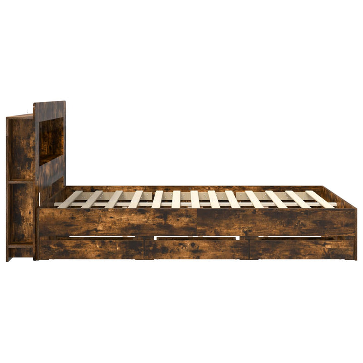 Sengestel med opbevaring og hovedgærde Røget eg 135 x 190 cm