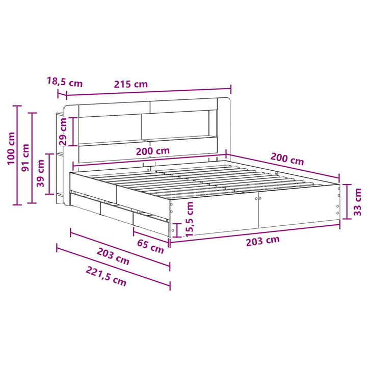 Sengestel med opbevaring Sort 200 x 200 cm Konstrueret træ