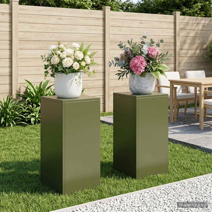 Planteholder 2 pcs Olivengrøn 30 x 30 x 60 cm Stål