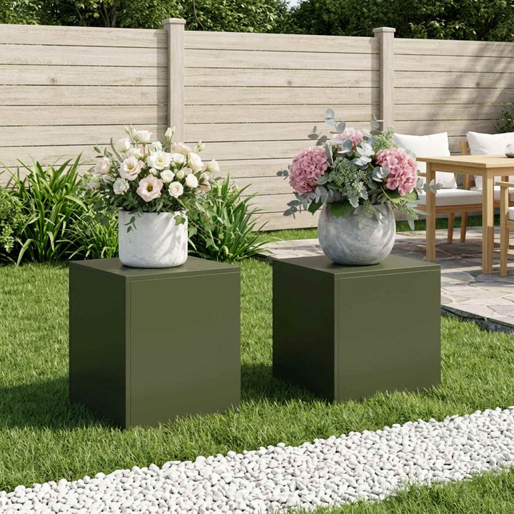 Planteholder 2 pcs Olivengrøn 40 x 40 x 40 cm Stål