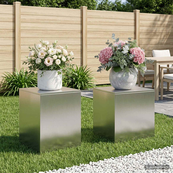 Planteholder 2 pcs Sølv 40 x 40 x 40 cm Stål