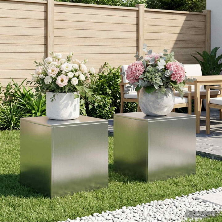 Planteholder 2 pcs Sølv 40 x 40 x 40 cm Rustfrit stål