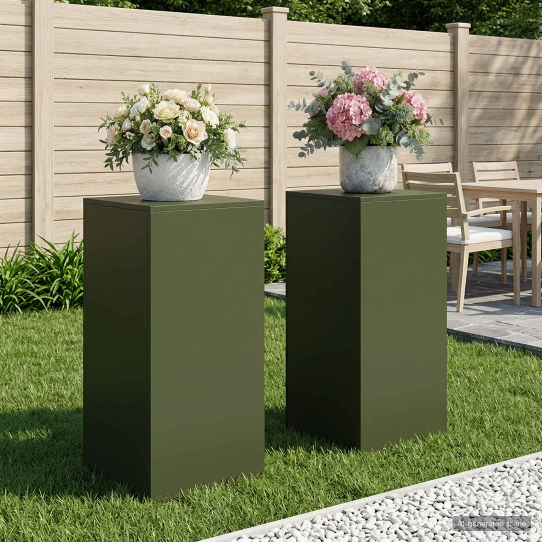 Planteholder 2 pcs Olivengrøn 40 x 40 x 80 cm Stål