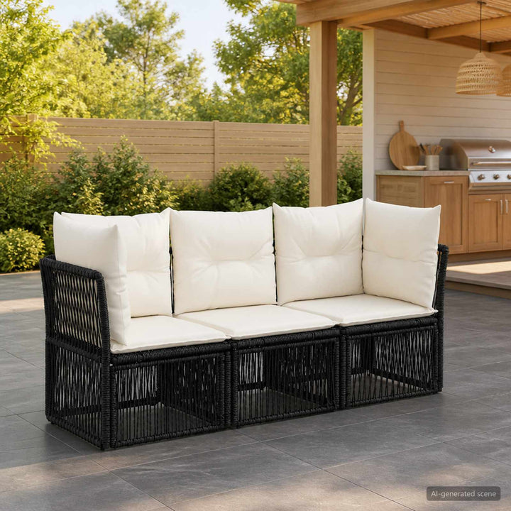 Havesofa Sæt 3 stk. Sort polyrattan