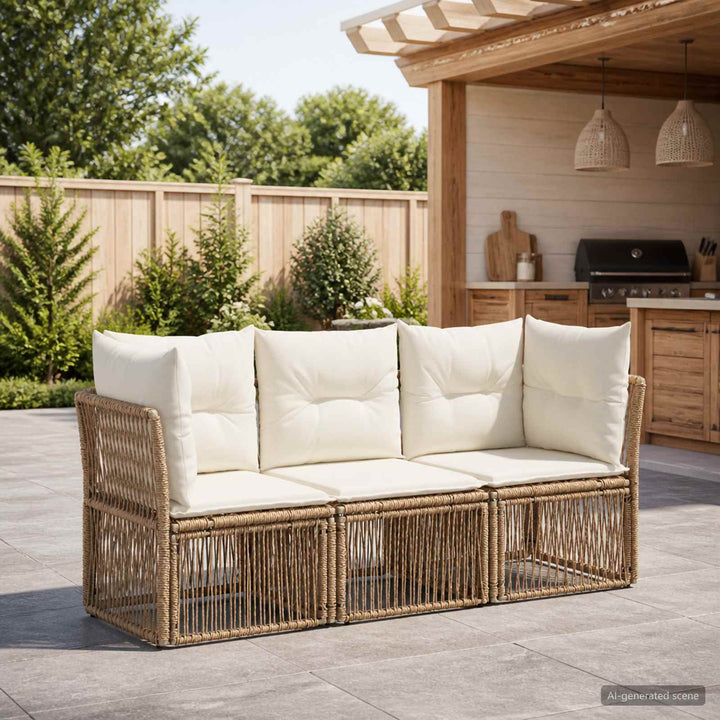 Havesofa Sæt 3 stk. Beige polyrattan