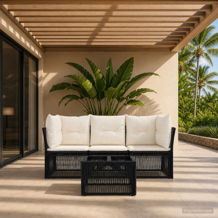 Havesofa Sæt 4 stk. Sort polyrattan