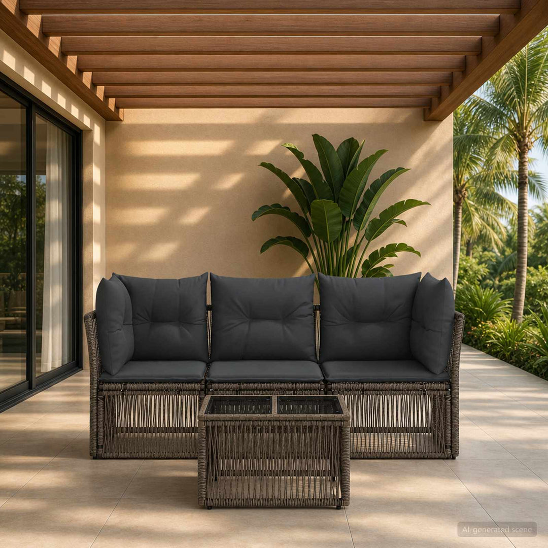 Havesofa Sæt 4 stk. Grå polyrattan