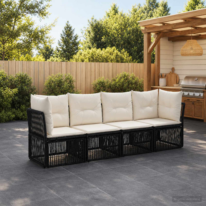 Havesofa Sæt 4 stk. Sort polyrattan