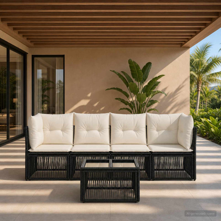 Havesofa Sæt 5 stk. Sort polyrattan