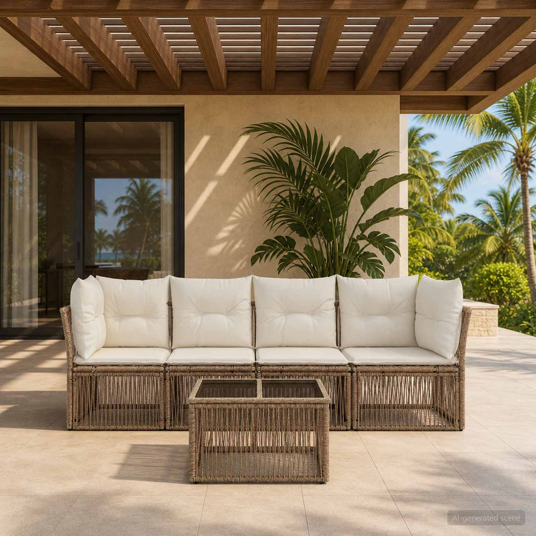 Havesofa Sæt 5 stk. Beige polyrattan
