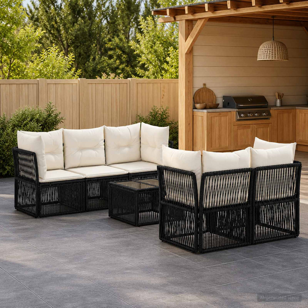 Havesofa Sæt 6 stk. Sort polyrattan