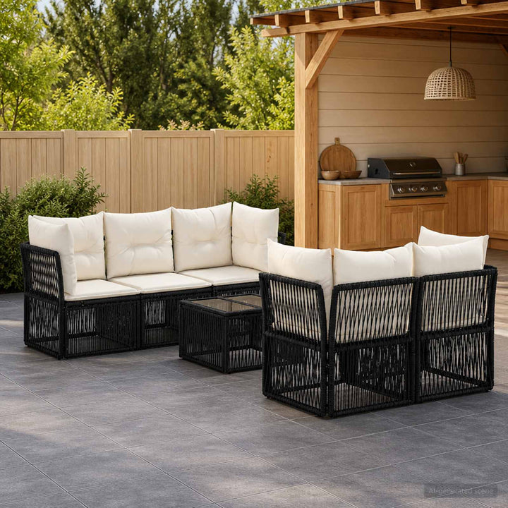 Havesofa Sæt 6 stk. Sort polyrattan