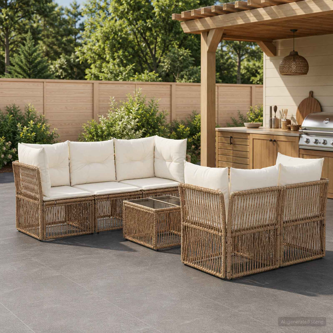 Havesofa Sæt 6 stk. Beige polyrattan