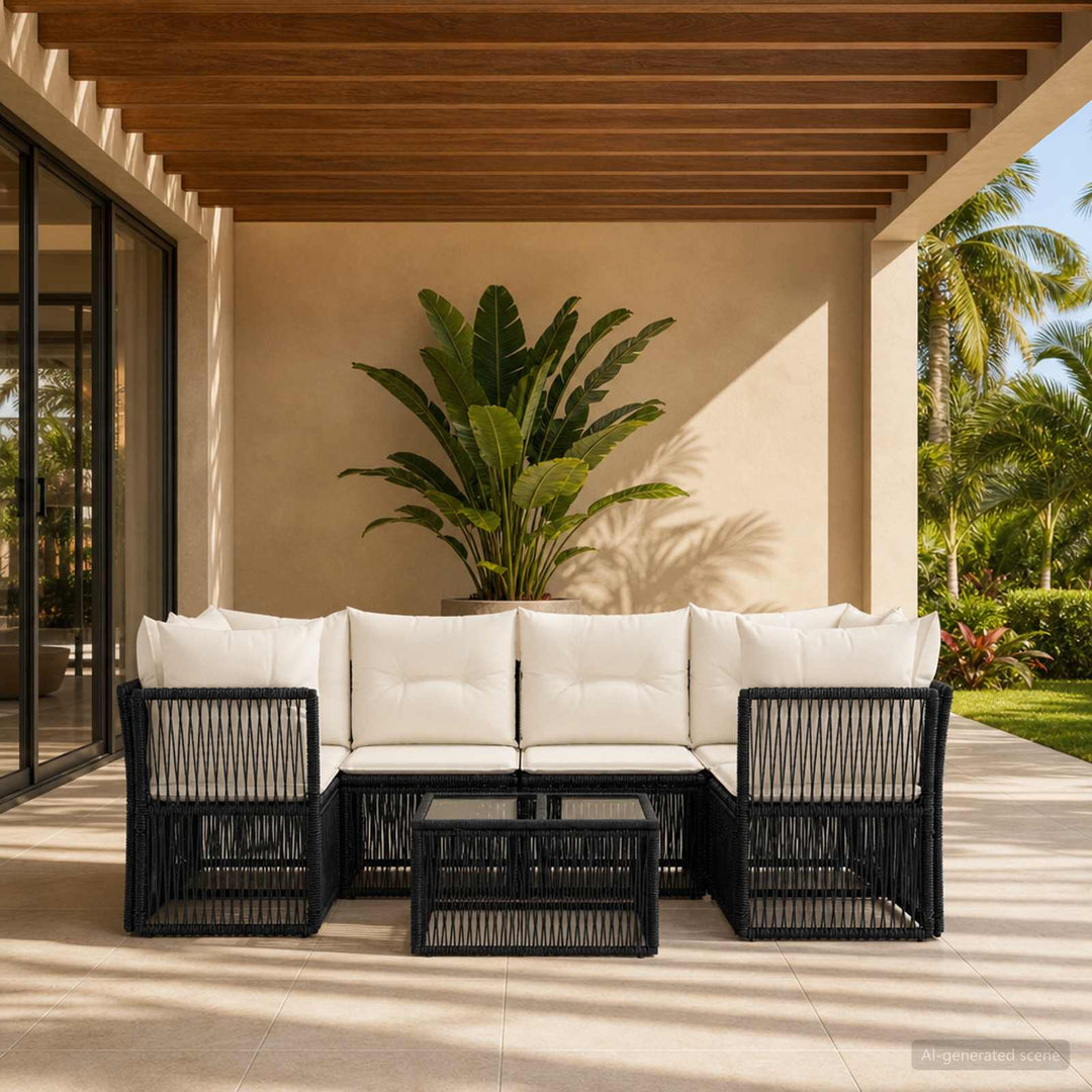 Havesofa Sæt 7 stk. Sort polyrattan