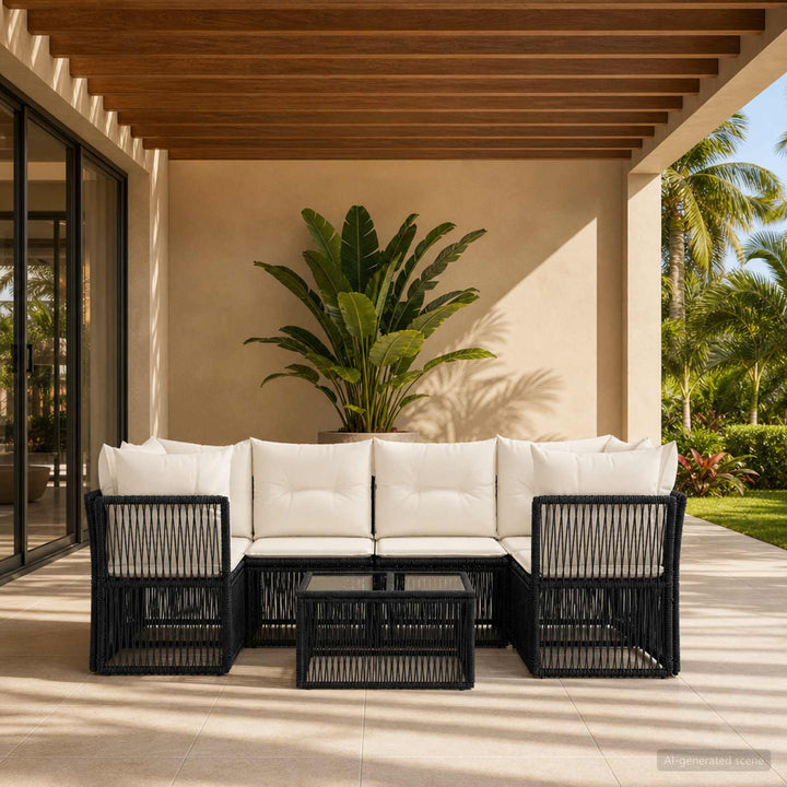 Havesofa Sæt 7 stk. Sort polyrattan