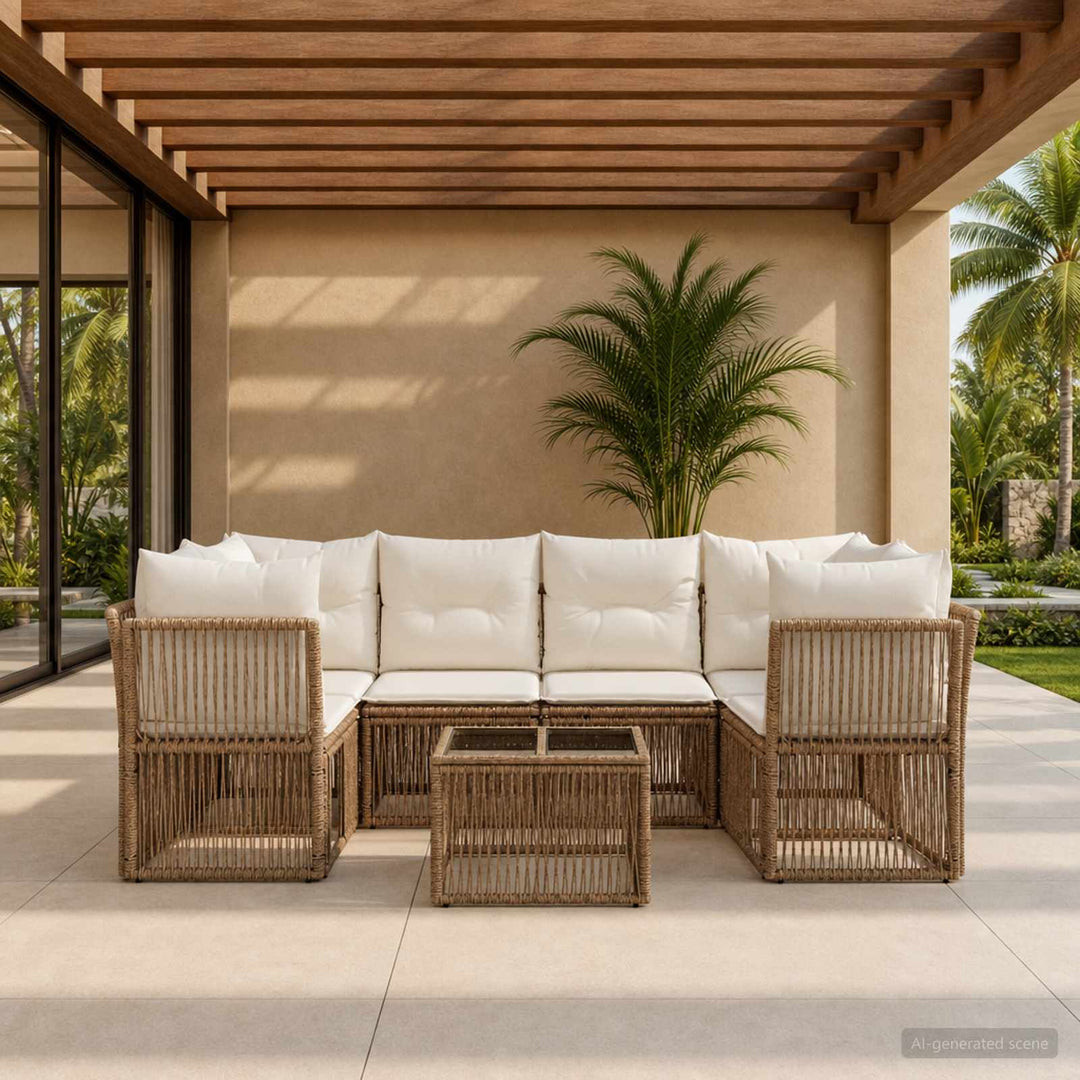 Havesofa Sæt 7 stk. Beige polyrattan