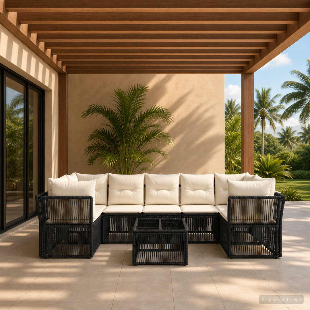 Havesofa Sæt 8 stk. Sort polyrattan