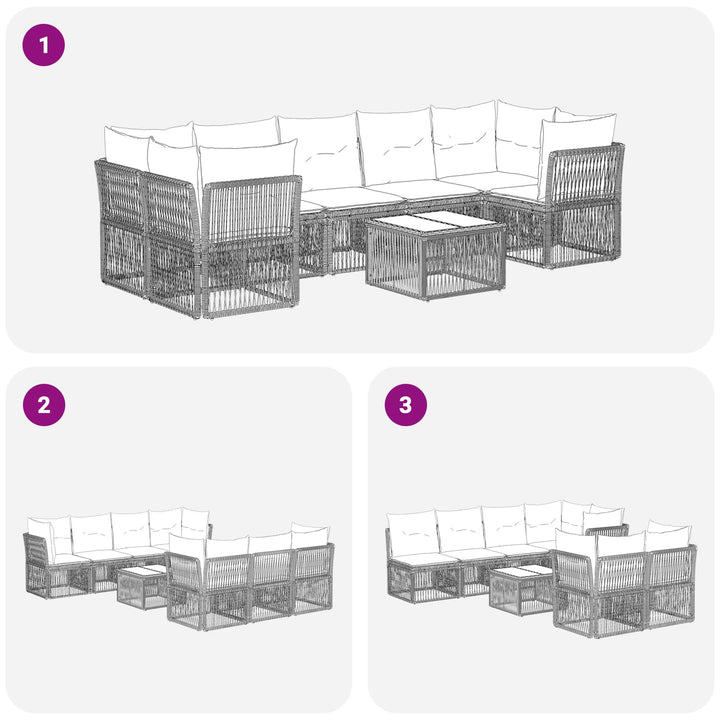 Havesofa Sæt 8 stk. Sort polyrattan
