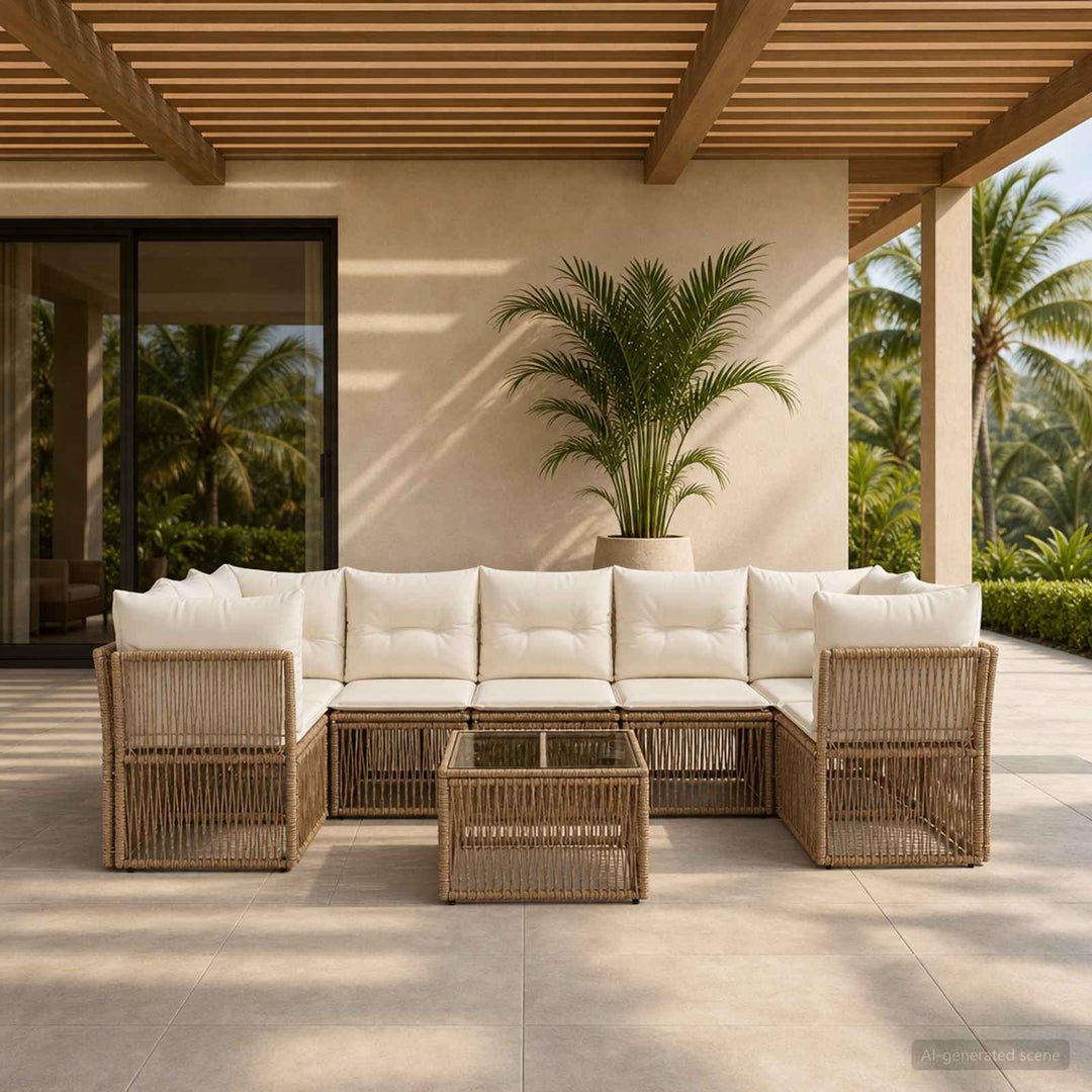 Havesofa Sæt 8 stk. Beige polyrattan