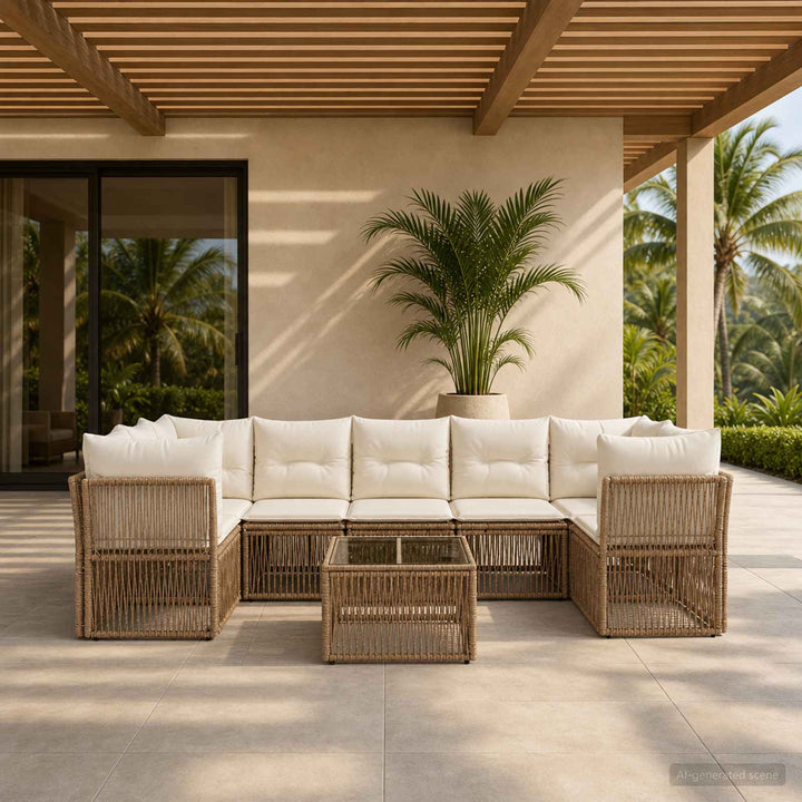 Havesofa Sæt 8 stk. Beige polyrattan