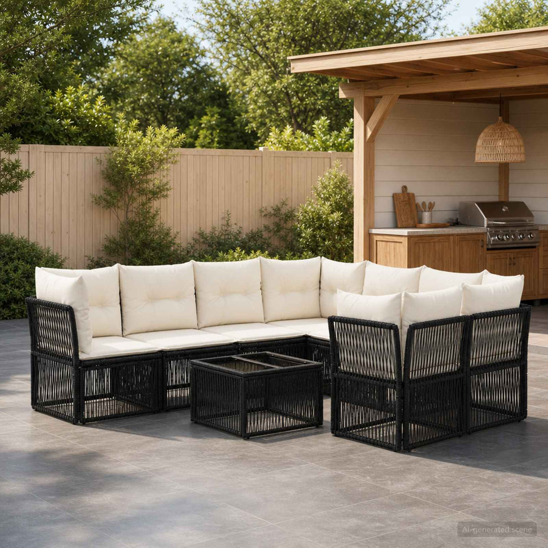 Havesofa Sæt 9 stk. Sort polyrattan