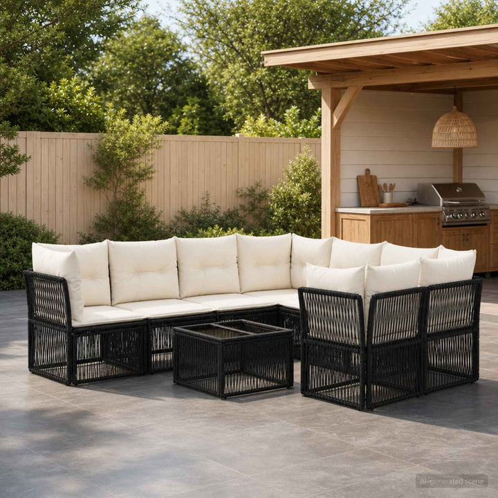 Havesofa Sæt 9 stk. Sort polyrattan