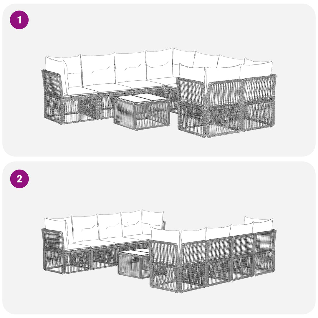 Havesofa Sæt 9 stk. Sort polyrattan