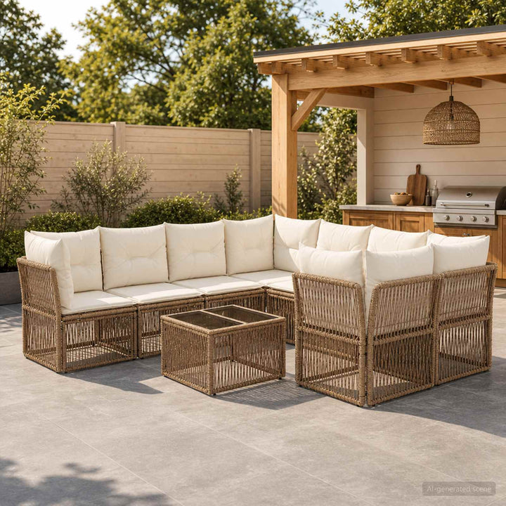 Havesofa Sæt 9 stk. Beige polyrattan