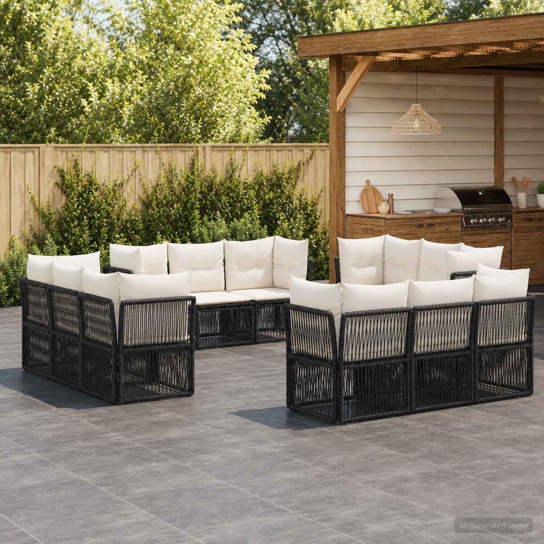 Havesofa Sæt 12 stk. Sort polyrattan