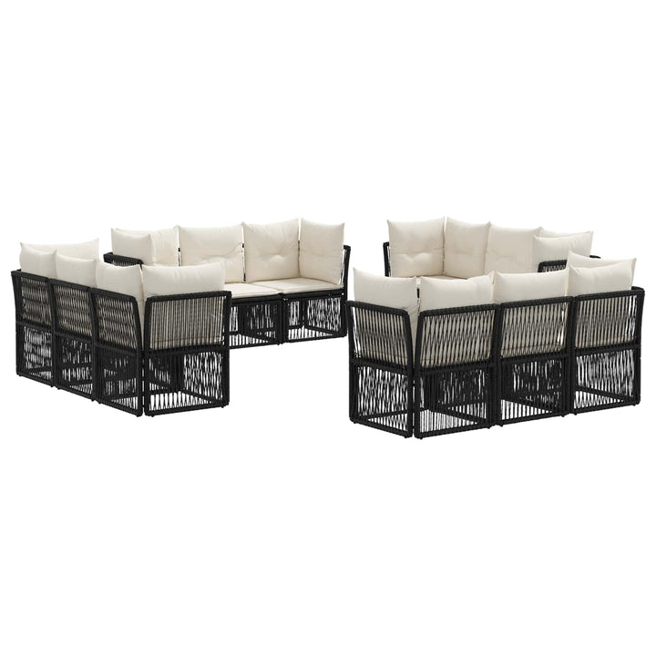 Havesofa Sæt 12 stk. Sort polyrattan