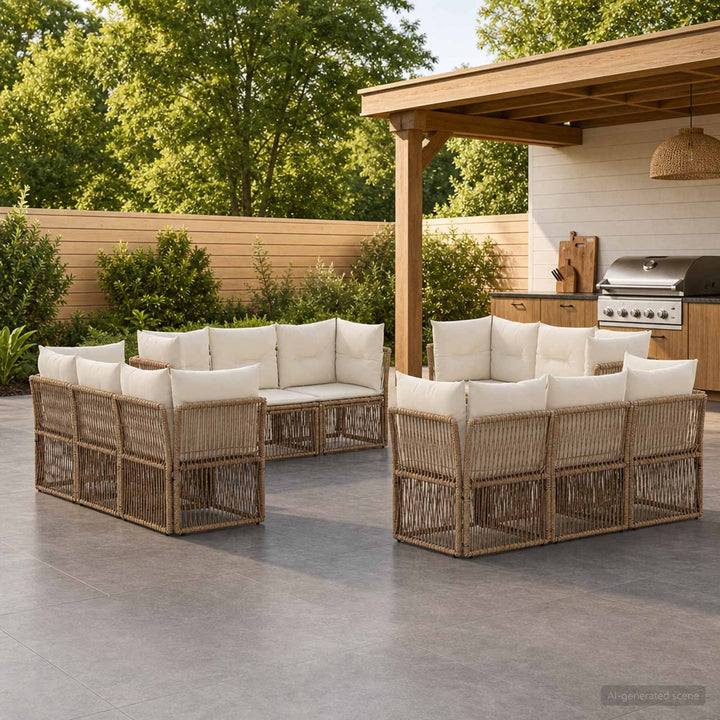 Havesofa Sæt 12 stk. Beige polyrattan