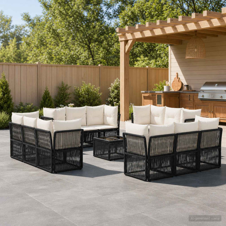 Havesofa Sæt 13 stk. Sort polyrattan