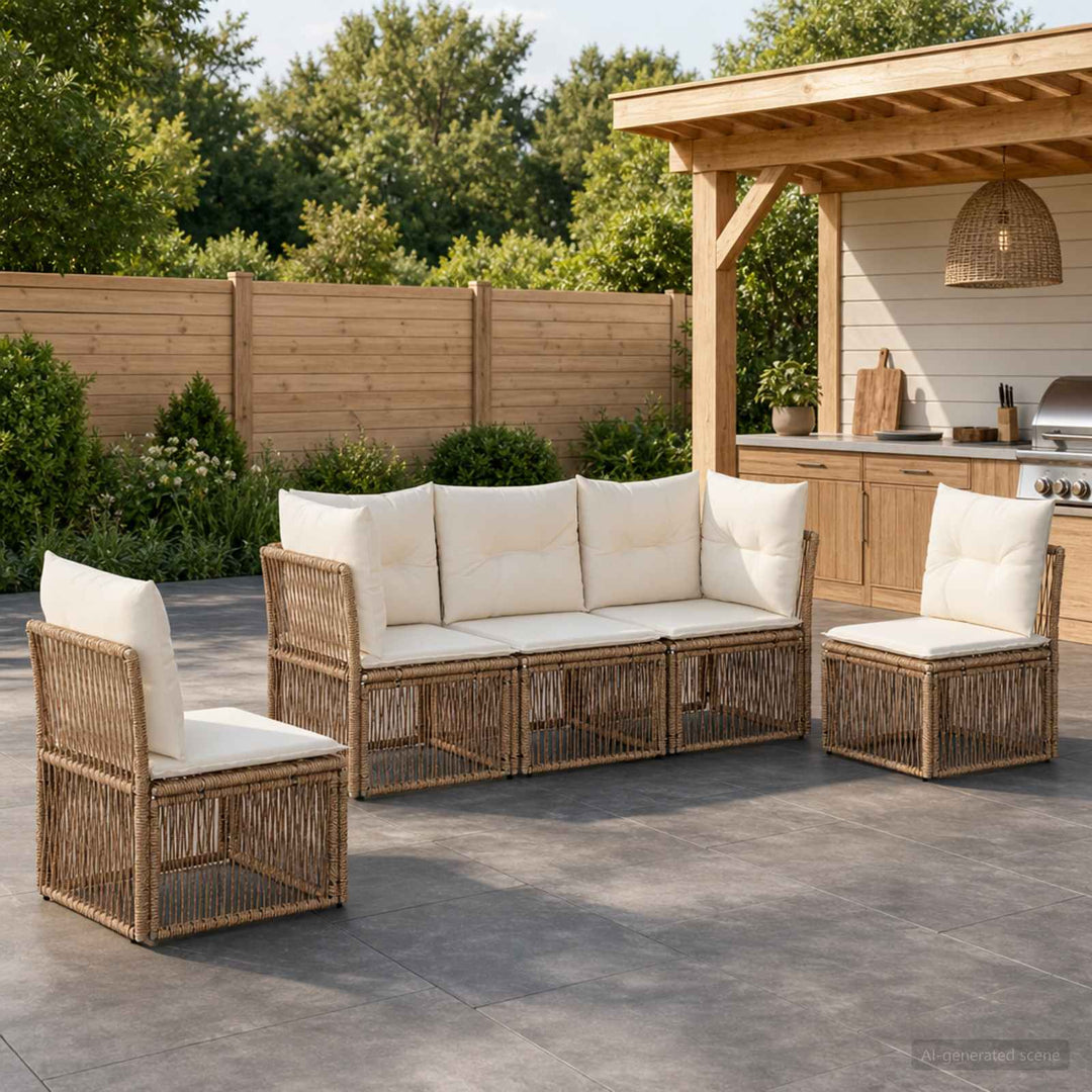 Havesofa Sæt 5 stk. Beige polyrattan