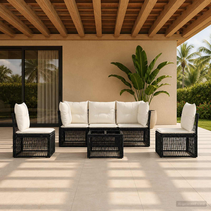 Havesofa Sæt 6 stk. Sort polyrattan