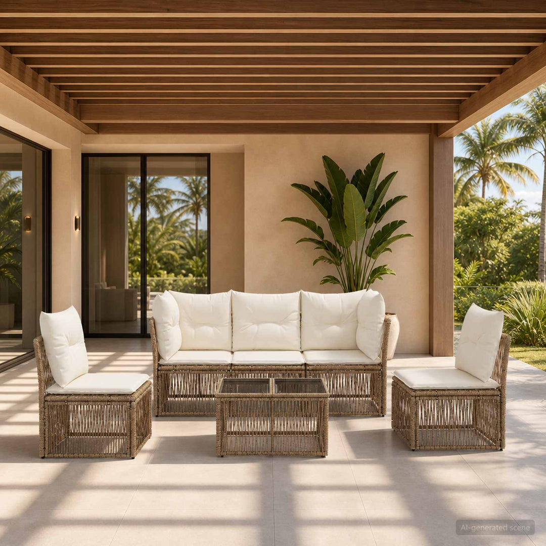 Havesofa Sæt 6 stk. Beige polyrattan